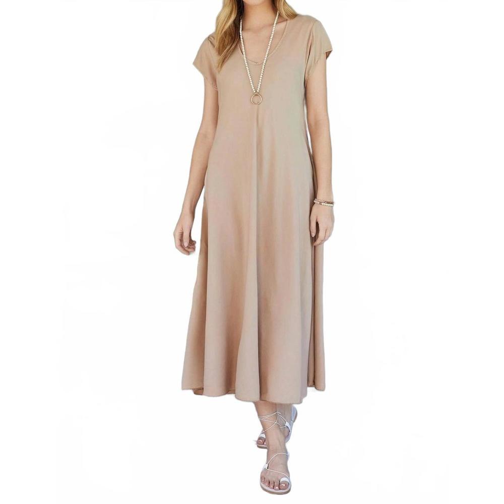 Women's Taupe Short-Sleeve Maxi Dress - Casual Chic